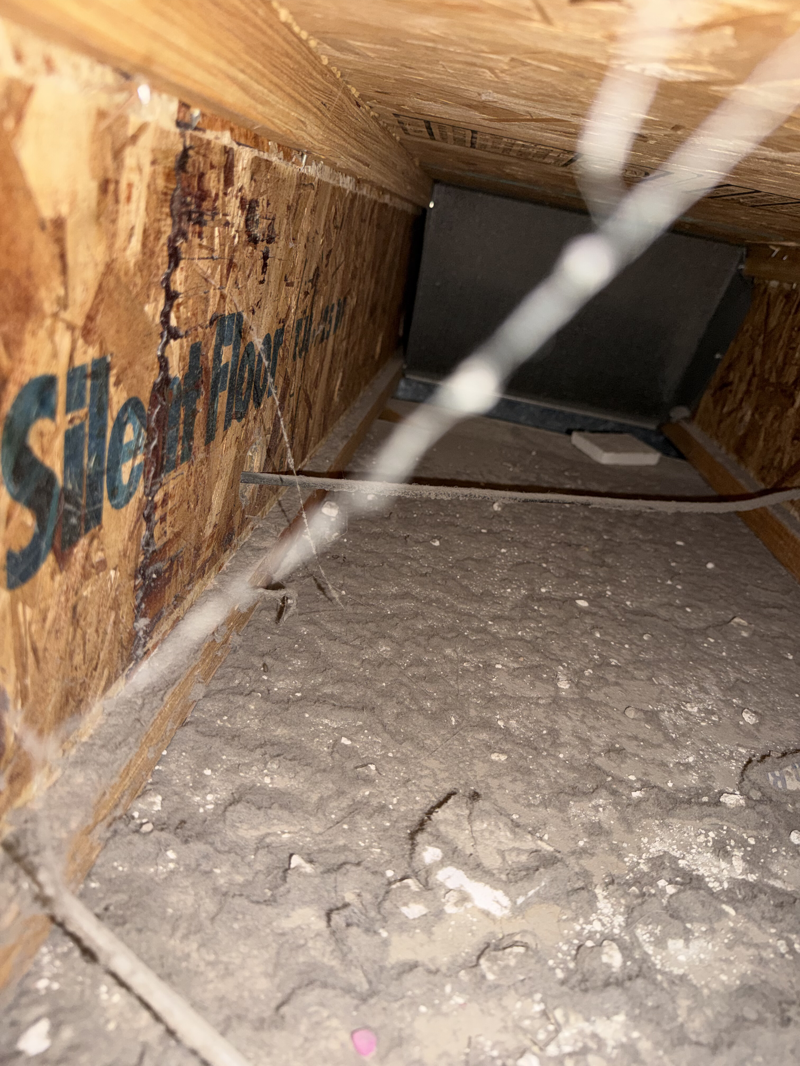 Dirty sheet metal air duct before cleaning